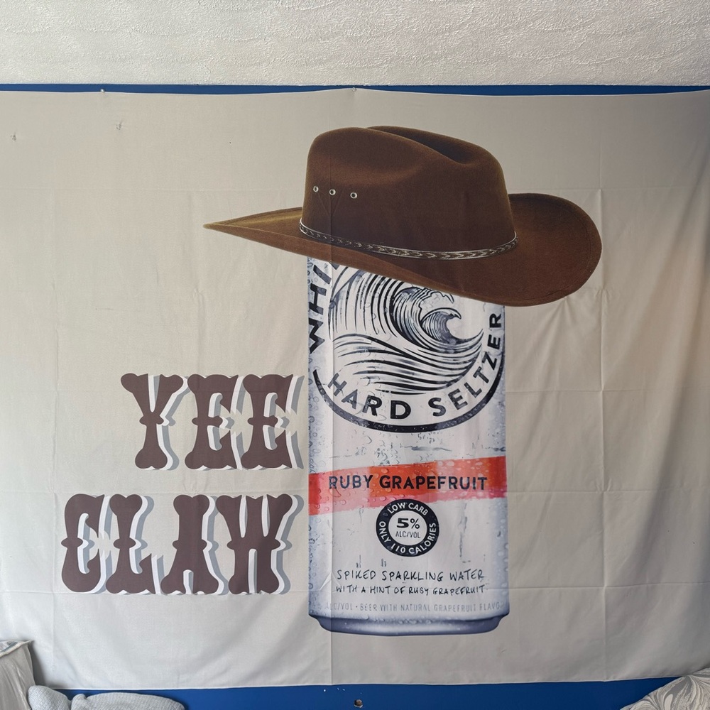 Yee Claw Tapestry with Brown Hat and Grapefruit White Claw